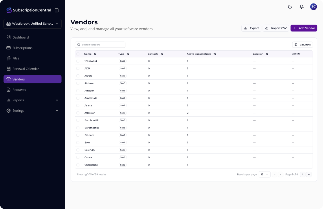 Organize All of Your Vendors — Subscription Central